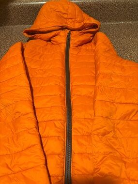 Lands End Bright Orange Quilted Hooded Puffer Jacket